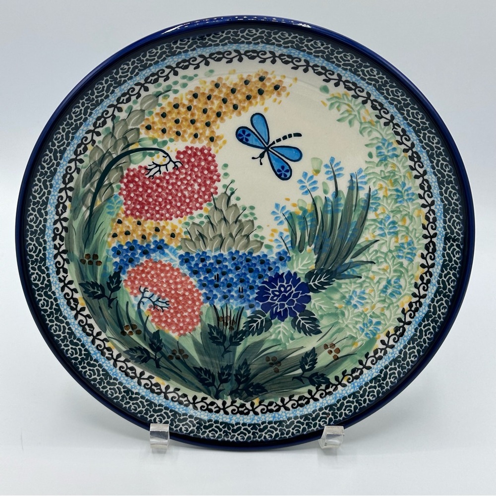 Polish Pottery Unikat Dragonfly Garden 10” Dinner Plate 2514